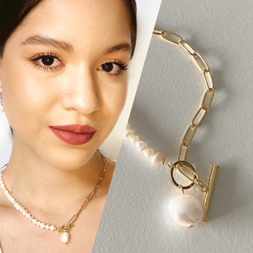 Gold Plated Cultured Baroque Freshwater Pearl Pendant‎ Choker Necklace